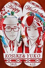 国産品 沖縄で人気の結婚式ウェルカムボード用紅型似顔絵島ぞうり 